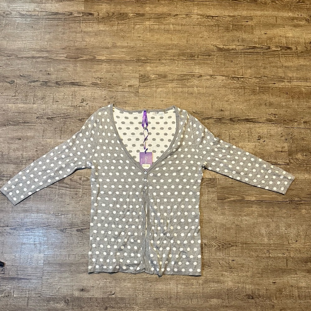 NWT Seraphine Gray Polka Dot Reversible Maternity Cardigan Size 8